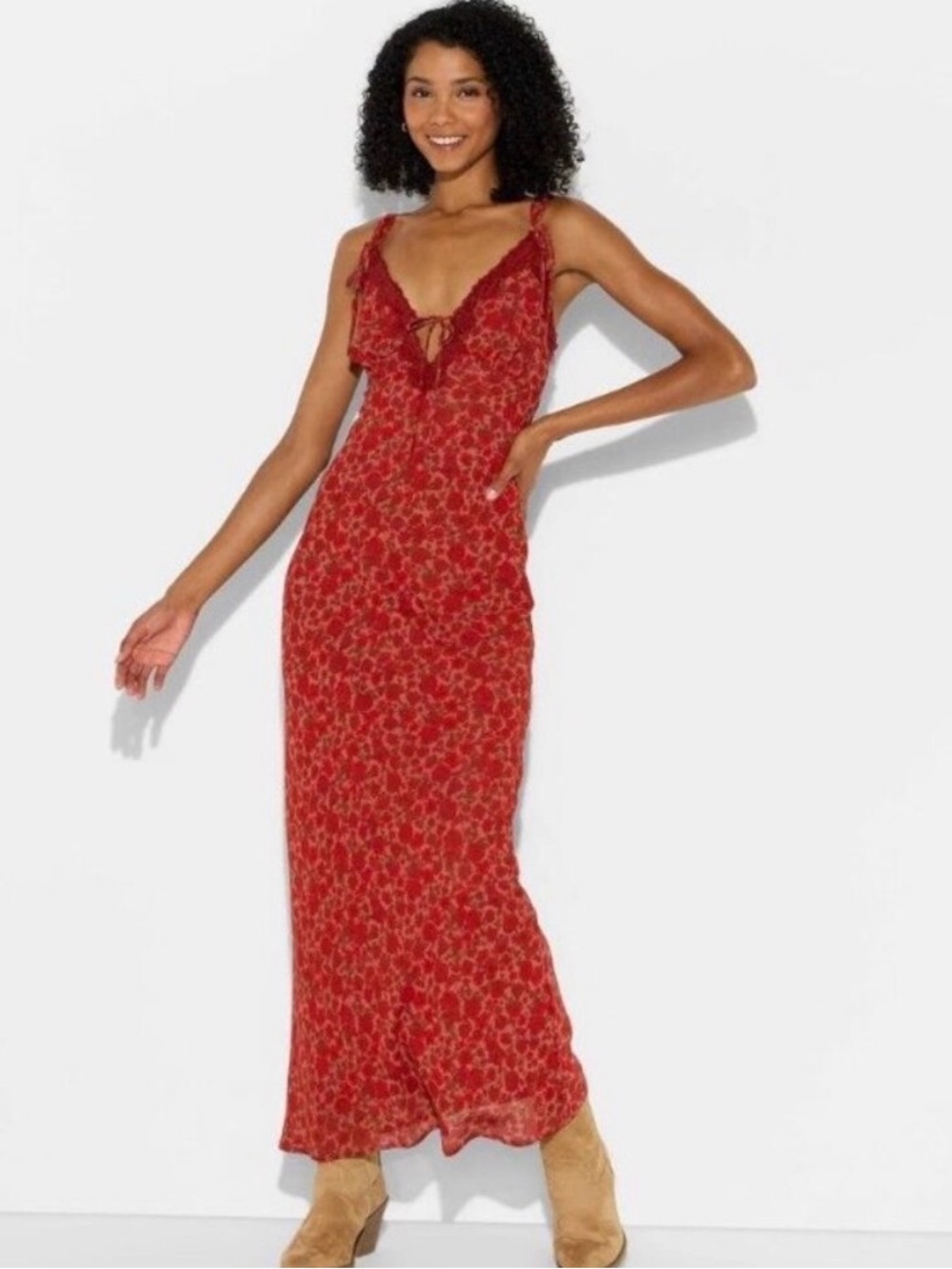 NWT Wild Fable Red Floral V-Neck Slip Dress